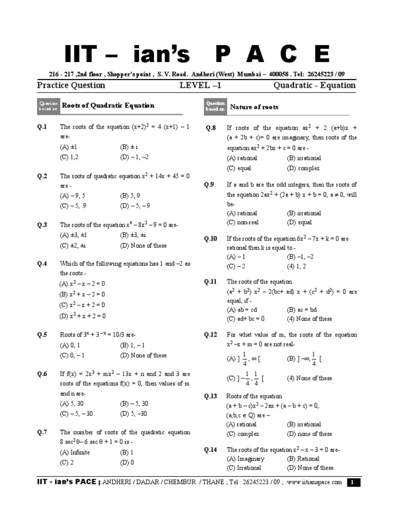 Quadratic -Equation [Practice Question] | Quadratic Equation | Rational