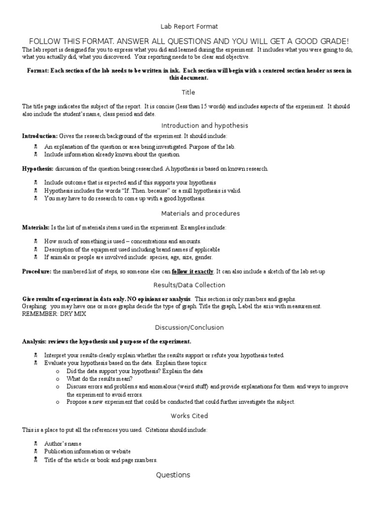 Lab Report Format  PDF  Experiment  Hypothesis