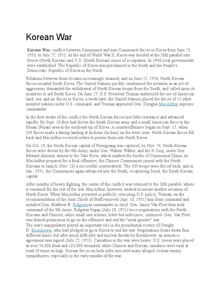 Korean War Summary South Korea International Politics