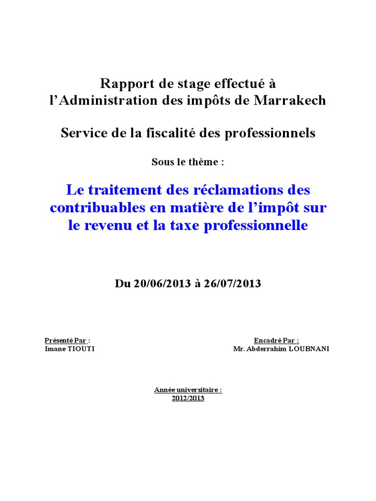 Rapport de Stage Effectué À DGI  PDF  Impôt sur le revenu  Impôts