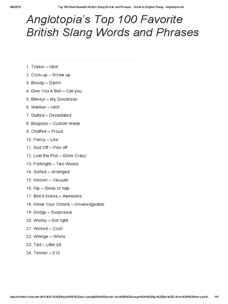 Top 100 Most Beautiful British Slang Words and Phrases Guide To