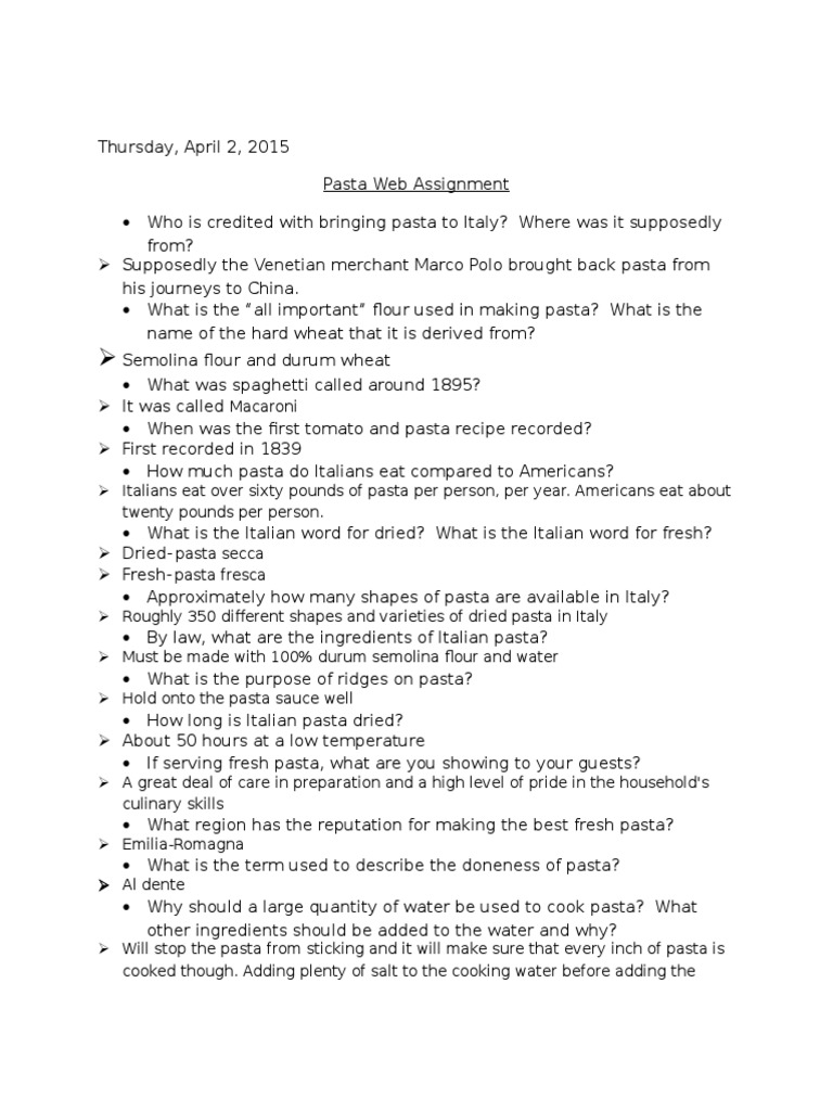 Pasta Assignment | PDF | Pasta | Italian Cuisine
