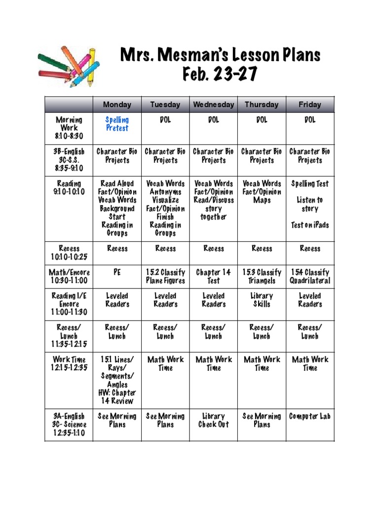 Weekly Lesson Plans Feb 23-27 | PDF | Career & Growth