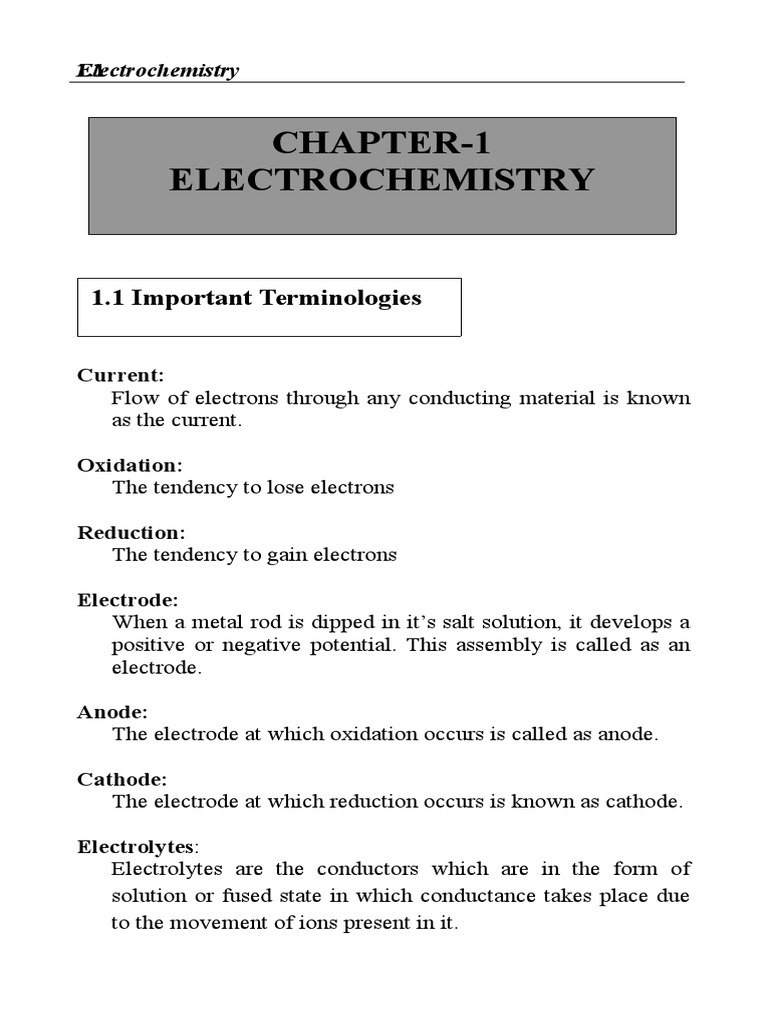 Chapter 1 Electrochemistry 16th | PDF | Electrochemistry | Redox