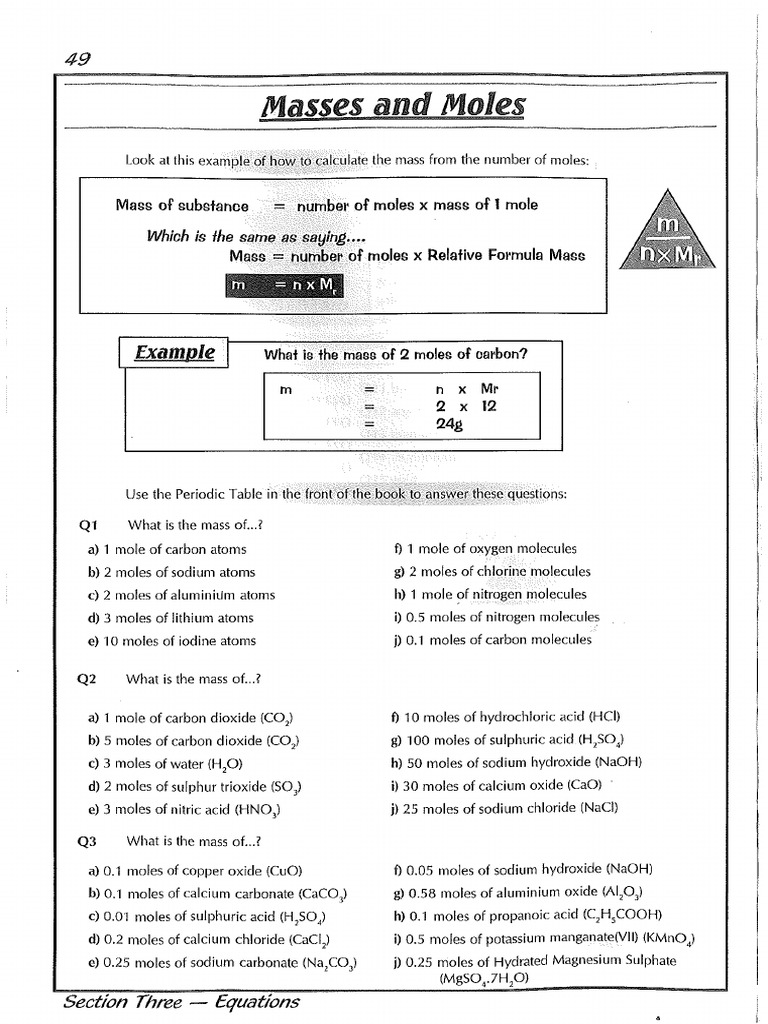 Moles And Mass Worksheet Answers