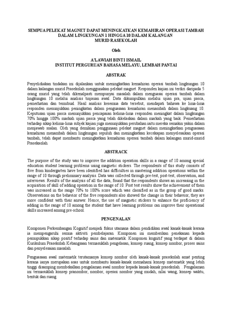 Kemahiran Operasi Tambah Pdf
