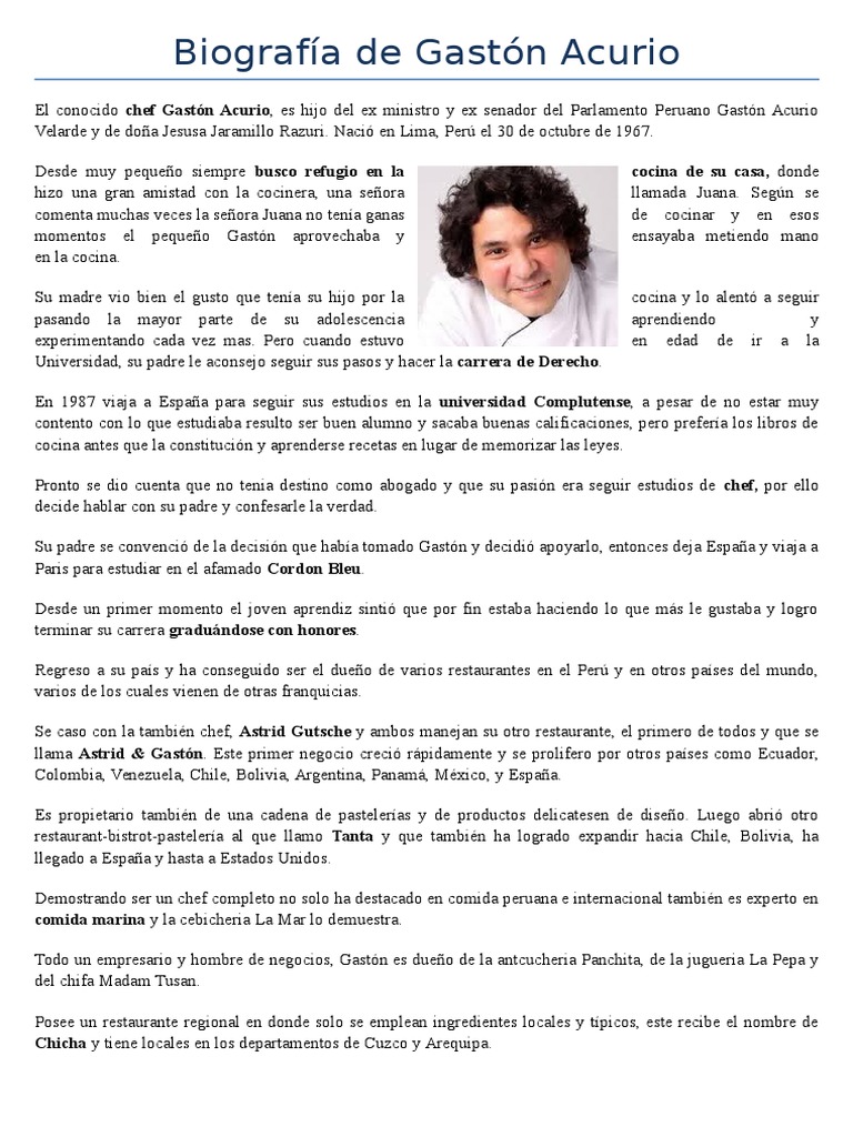 Biografía de Gastón Acurio | PDF | Perú