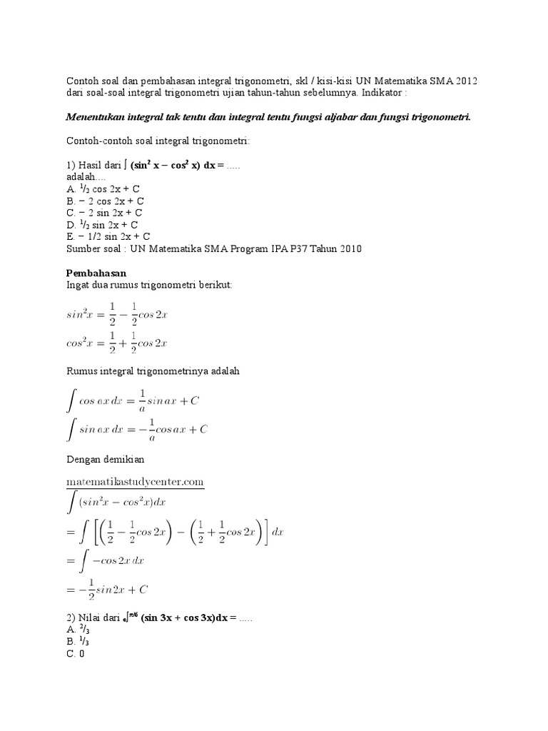 Contoh Soal Integral
