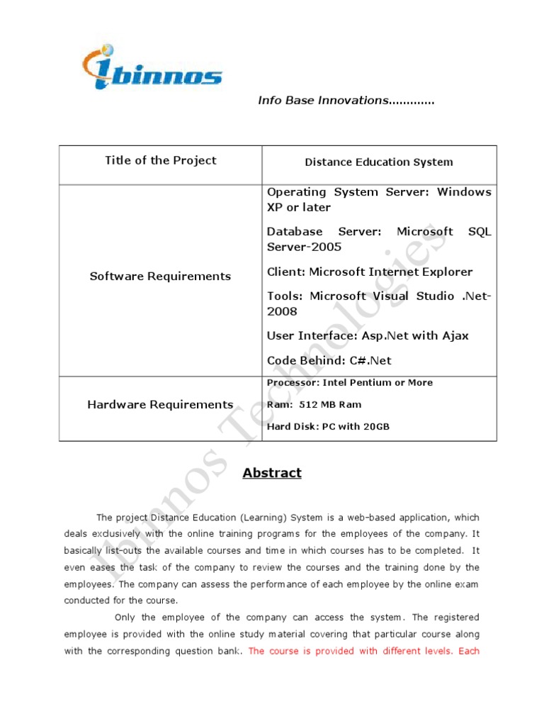 Distance Education System A C# Project | PDF | Distance Education ...