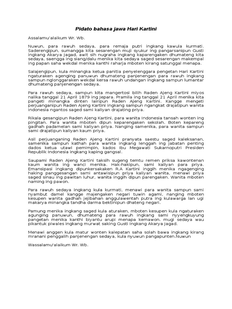 Pidato Bahasa Jawa Hari Kartini