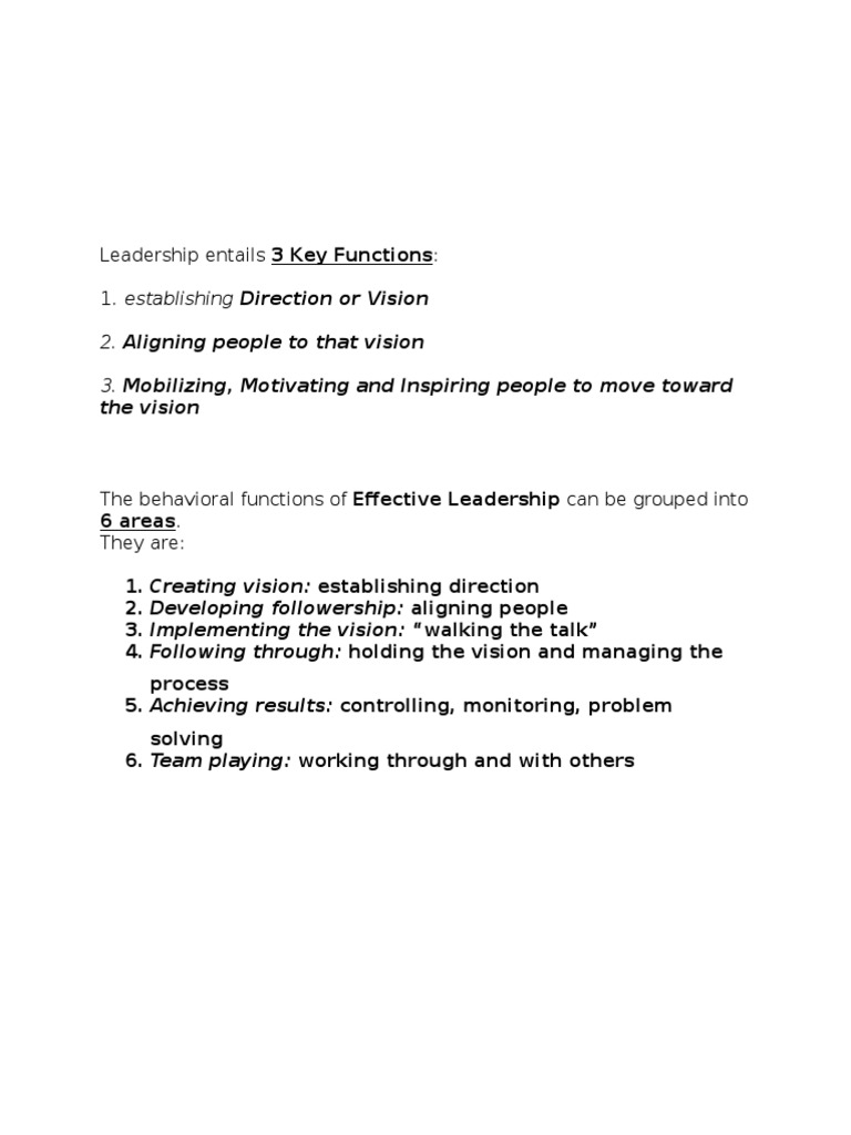 Key Functions of Effective Leadership | PDF | Career & Growth | Business