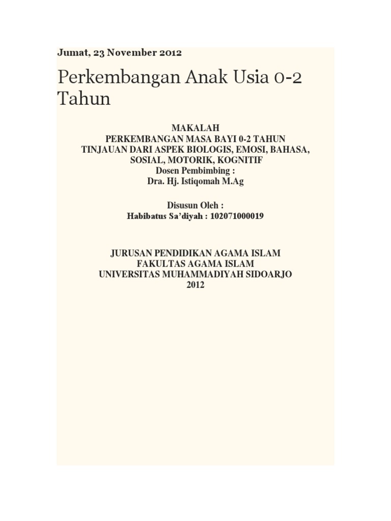 Perkembangan Anak Usia 0 2 Tahun