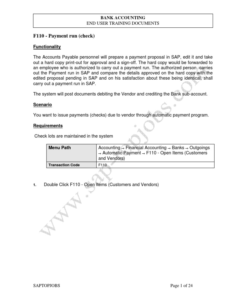 SAP F110 Payment Run Process Guide | PDF | Payments | Banks