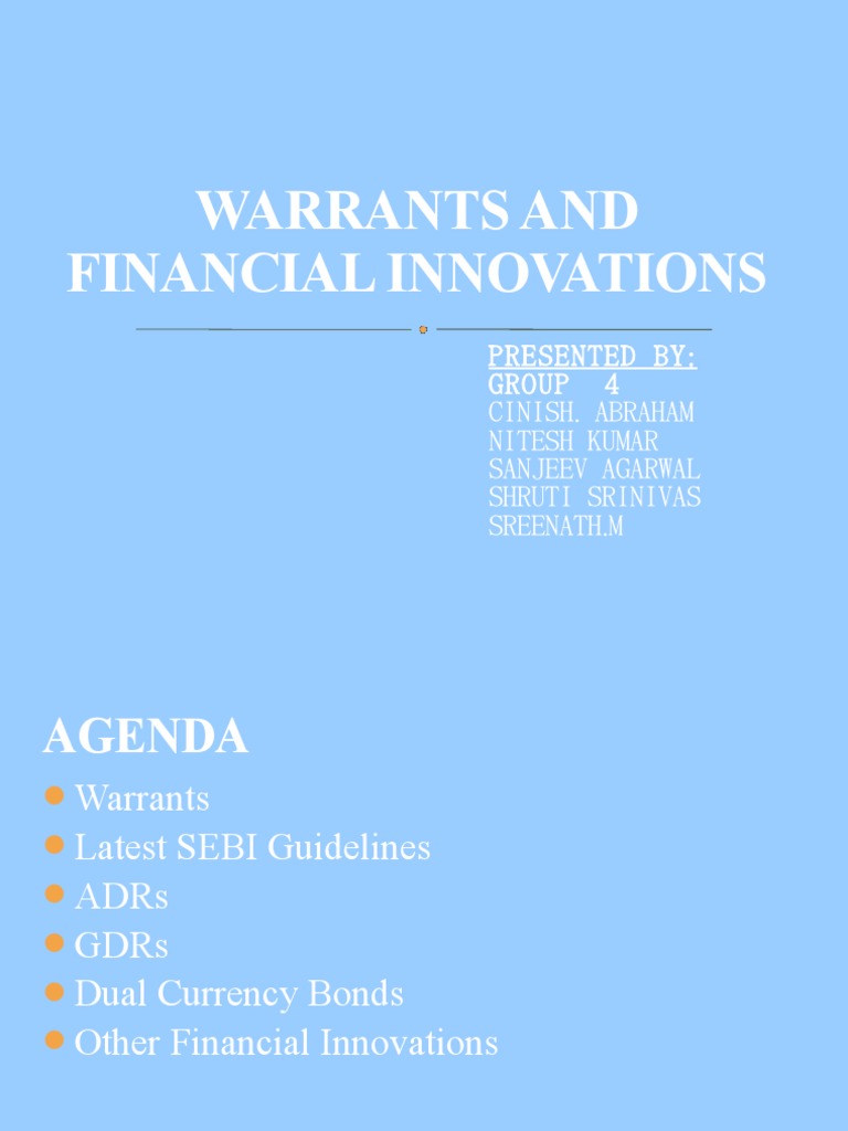 Warrants, ADR, GDR, Innovative Financial Products PDF Warrant