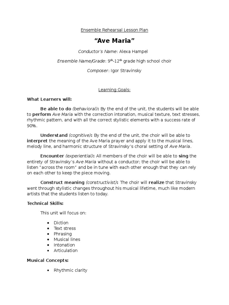 Ensemble Rehearsal Lesson Plan | PDF | Singing | Conducting