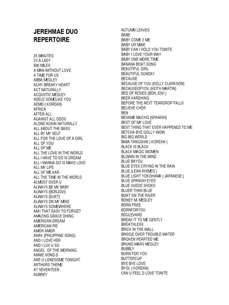 Jerehmae Duo Repertoire Songs Singles Music