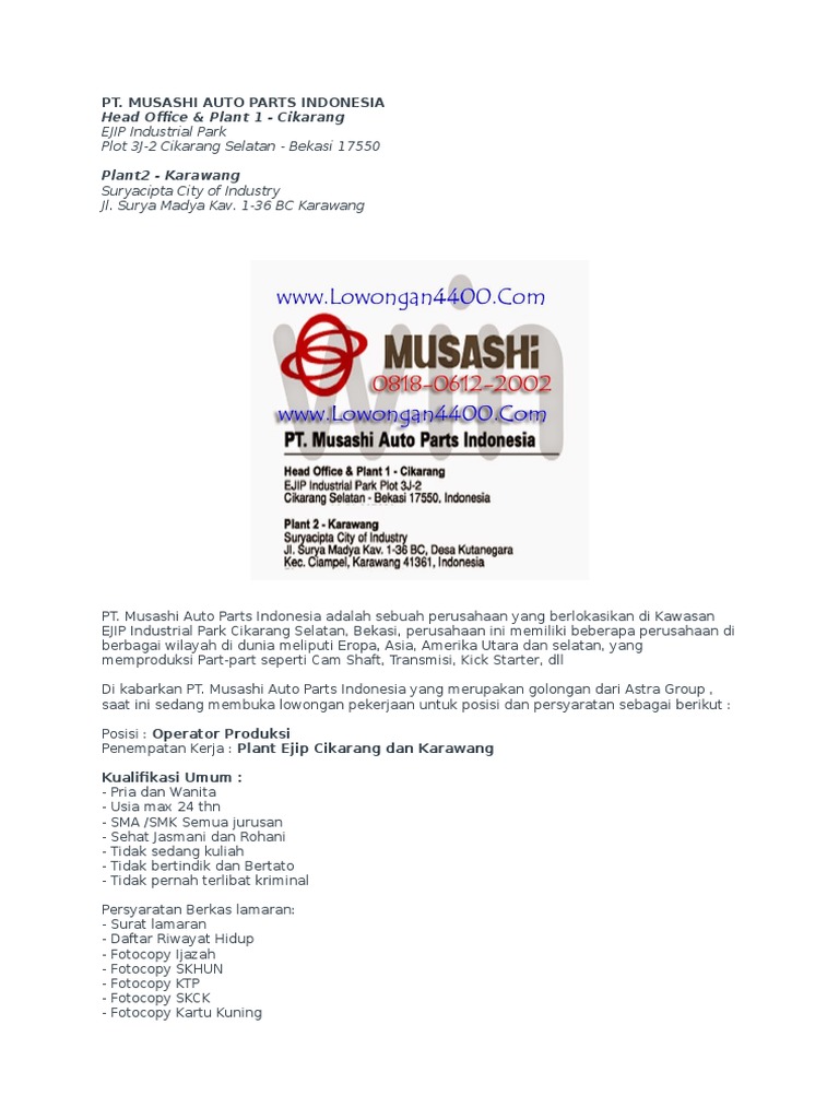 Pt Musashi Auto Parts Indonesia Docx 