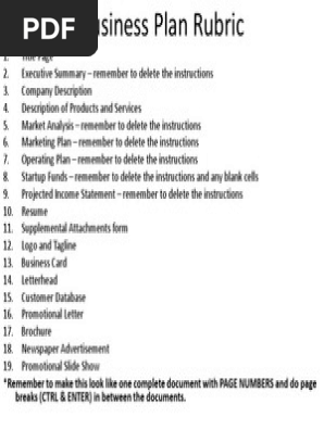 business plan rubric