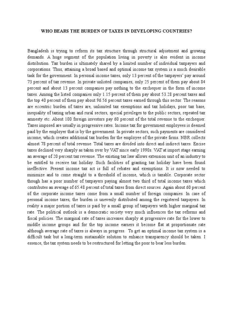 Who Bears The Burden of Taxes in Developing Countries PDF Tax In The United States