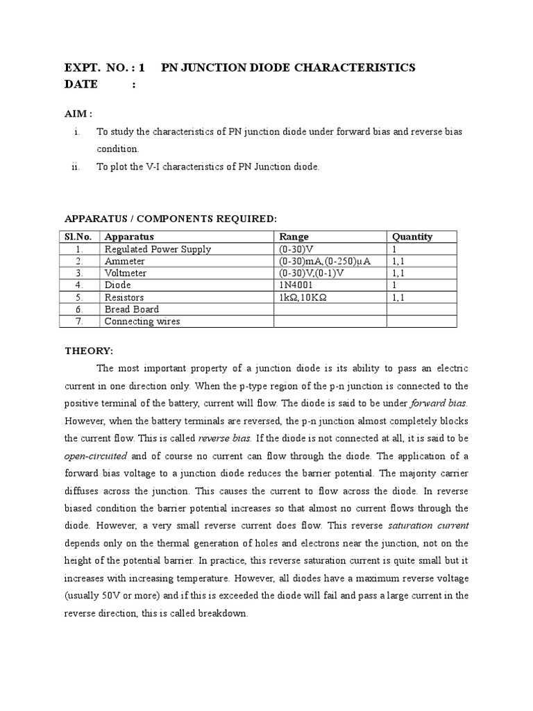 PN Junction Diode V-I Characteristics | PDF | P–N Junction | Diode