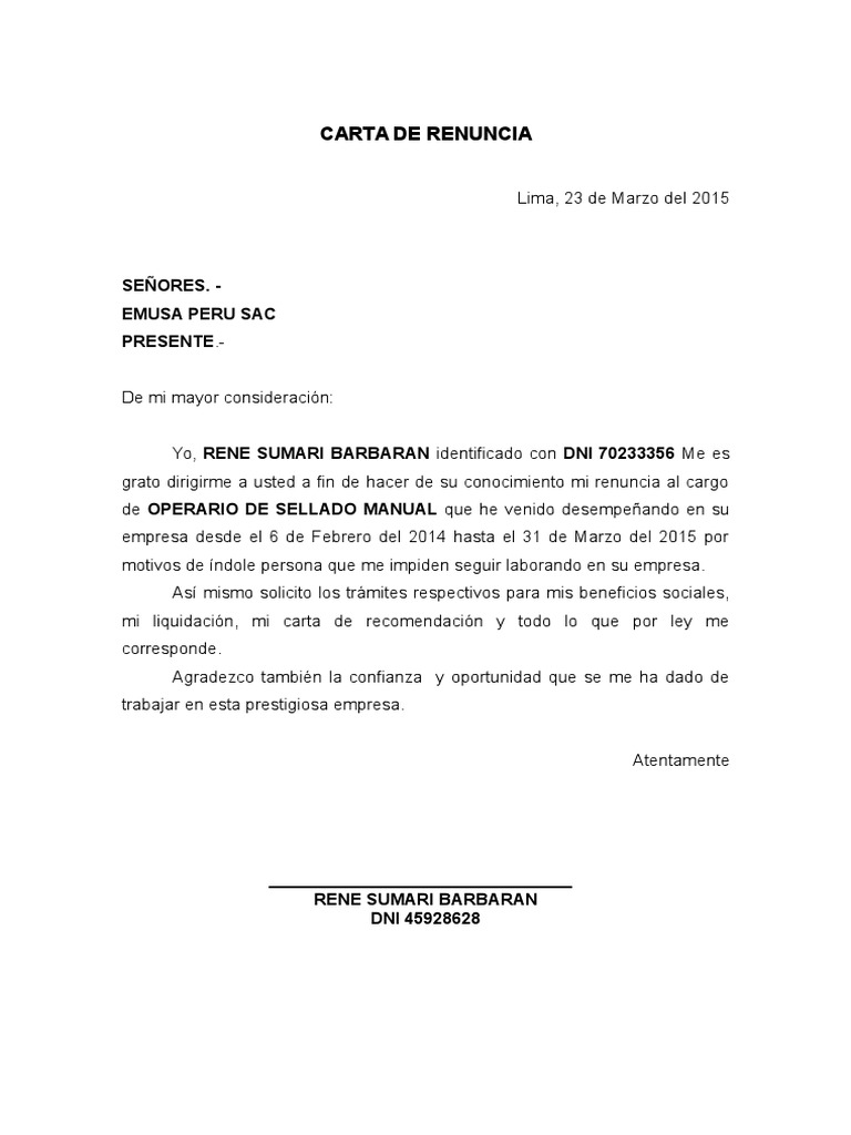 Carta de Renuncia  PDF