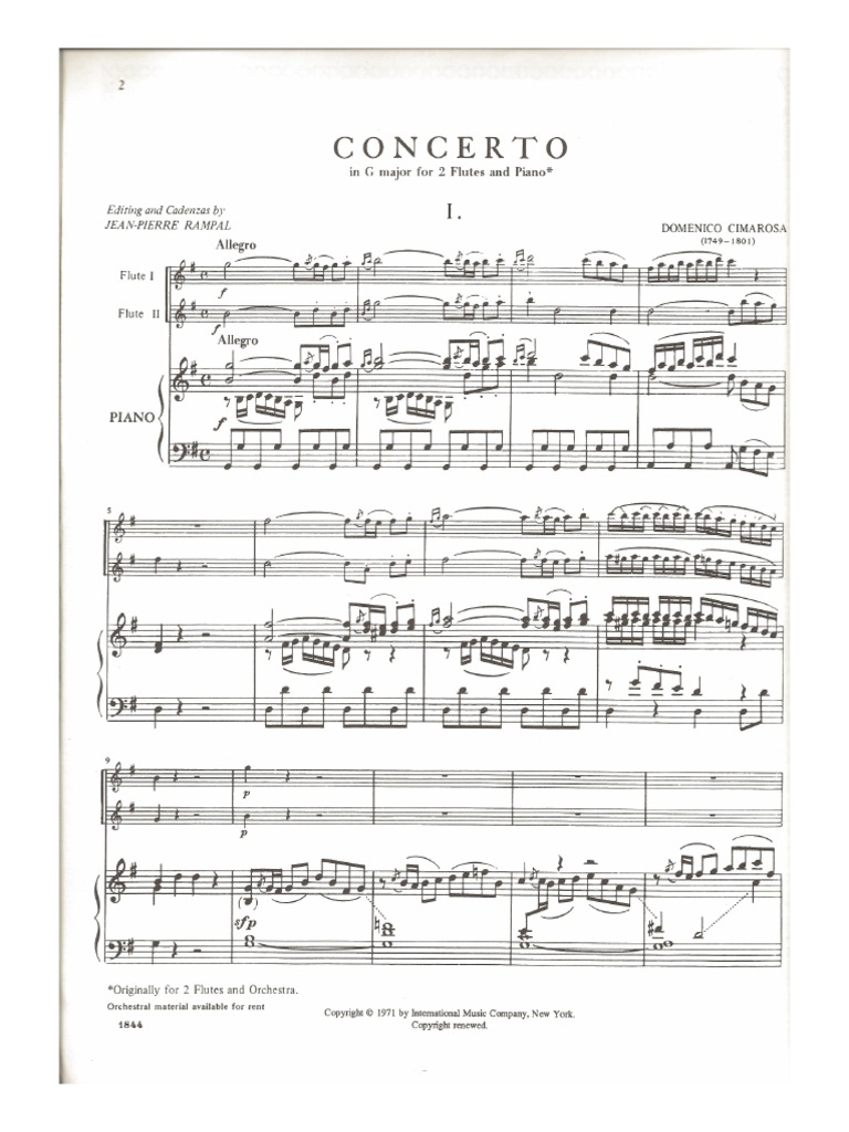 Cimarosa 2 Concerto in G Major 2 Flutes and Orchestra Rampal PDF