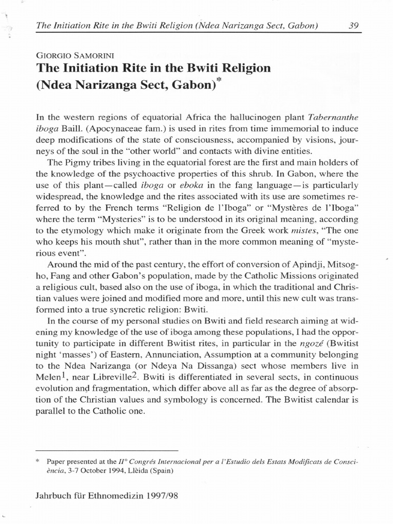 Bwiti Initiation Rites in Gabon | PDF | Hallucination | Vomiting