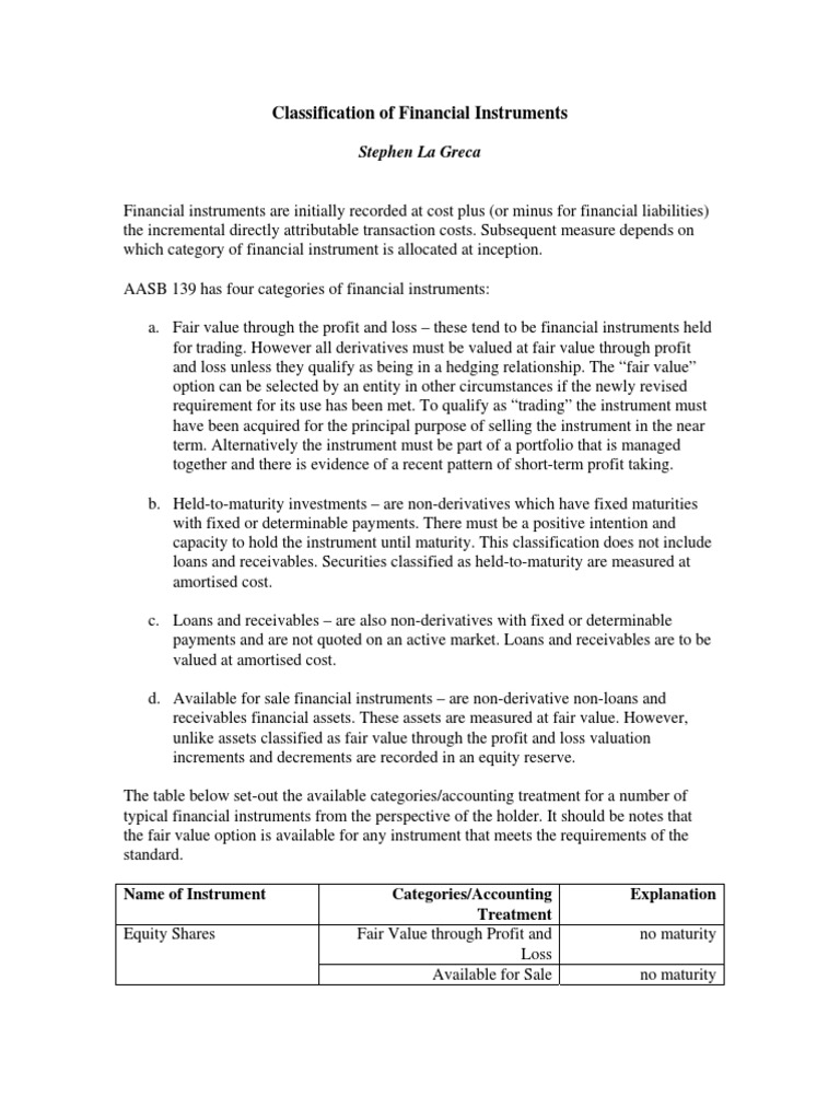 Financial Instrument Classification Overview | PDF | Derivative ...