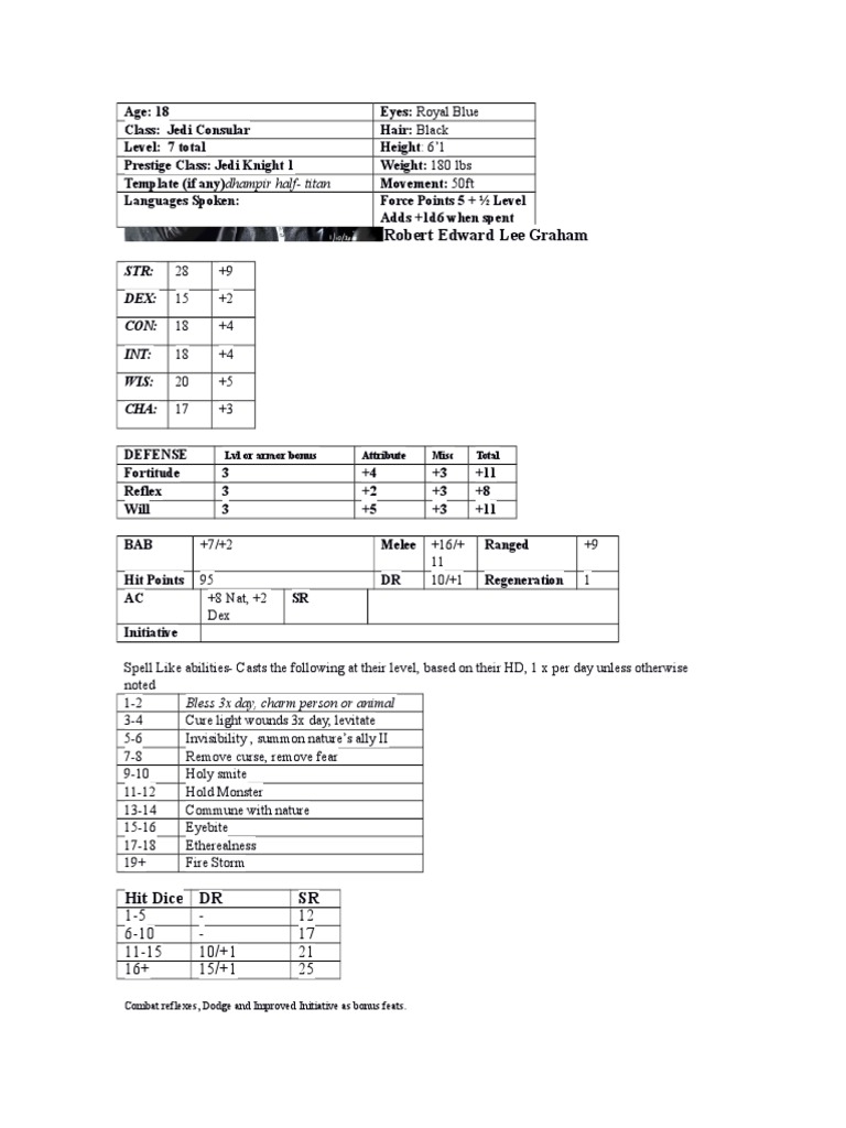 Robert Edward Lee Graham: STR: Dex: Con: Int: Wis: Cha | PDF | Leisure