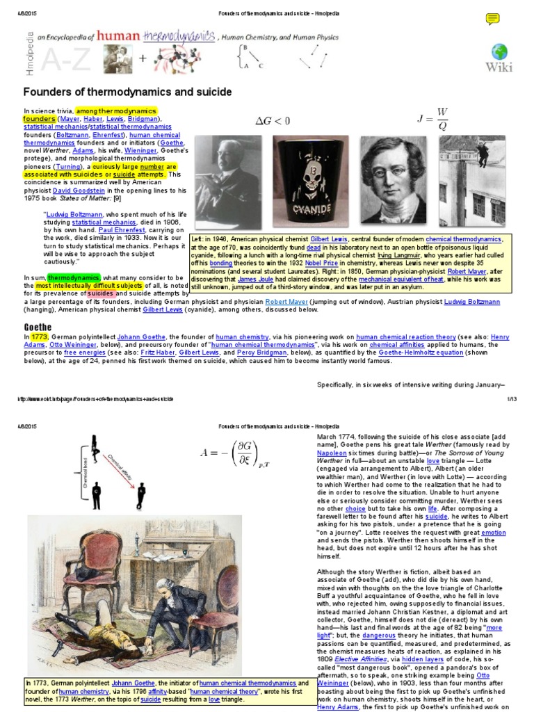 Founders of Thermodynamics and Suicide | PDF | The Sorrows Of Young Werther | Physical Chemistry