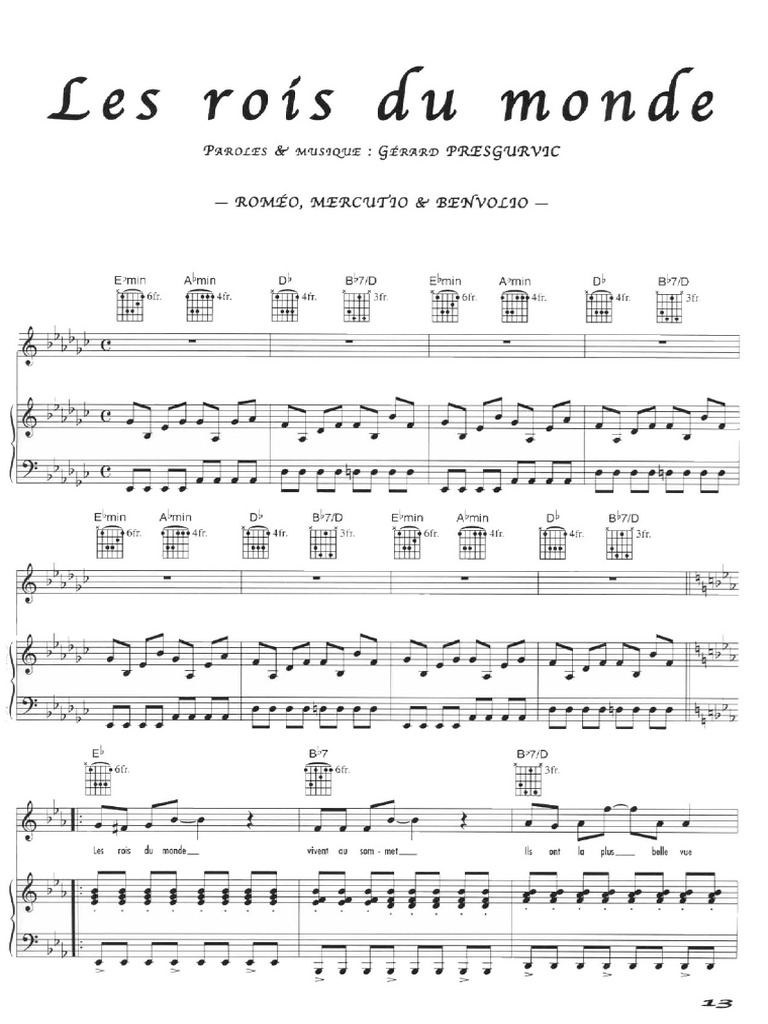 Les Rois Du Monde Paroles Et Accords