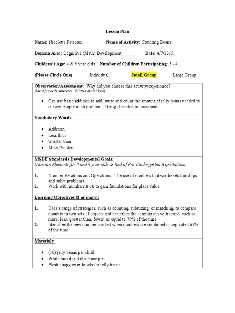 Cognitive Development Lesson Plan 2 | PDF | Child Development ...