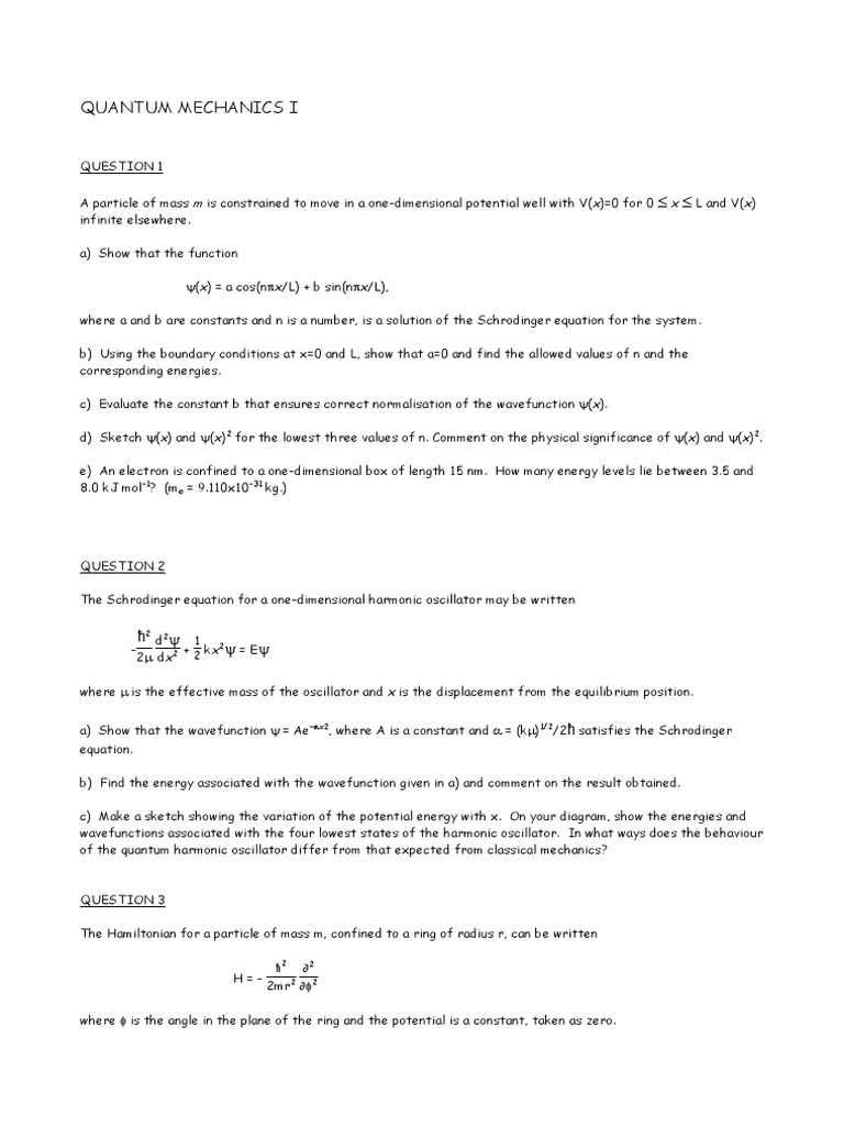 Quantum mechanics problems on potential wells, harmonic oscillators and