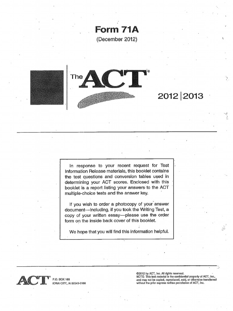 ACT 2012 December Form 71A PDF | PDF