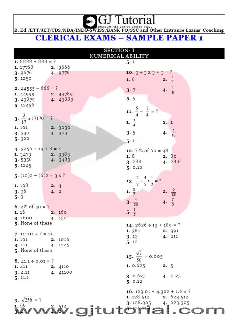 Clerical Exam Sample Paper PDF Nature