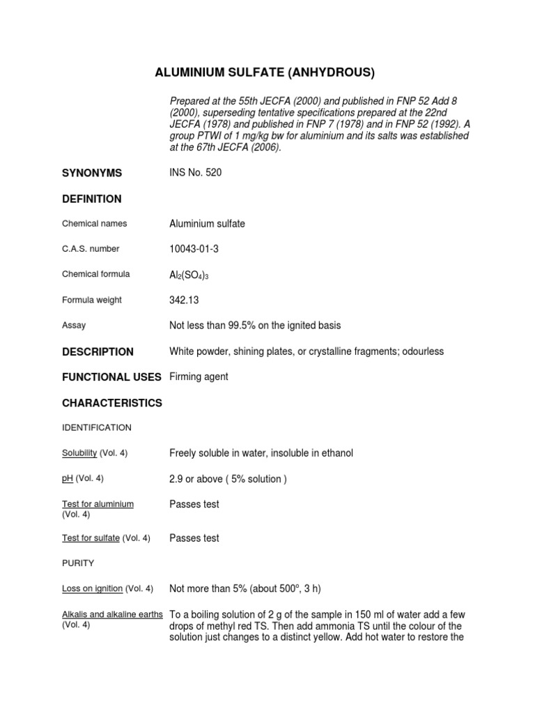 Aluminium Sulfate Anhydrous PDF Distillation Solubility