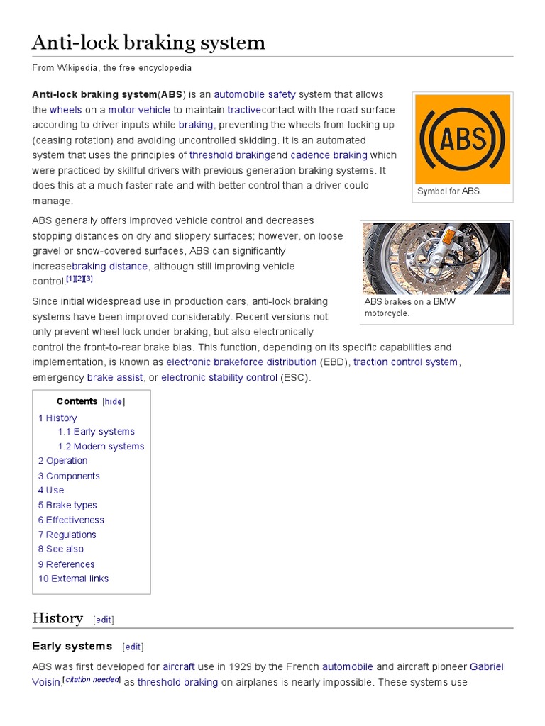 History of Anti-Lock Braking Systems | PDF | Anti Lock Braking System ...