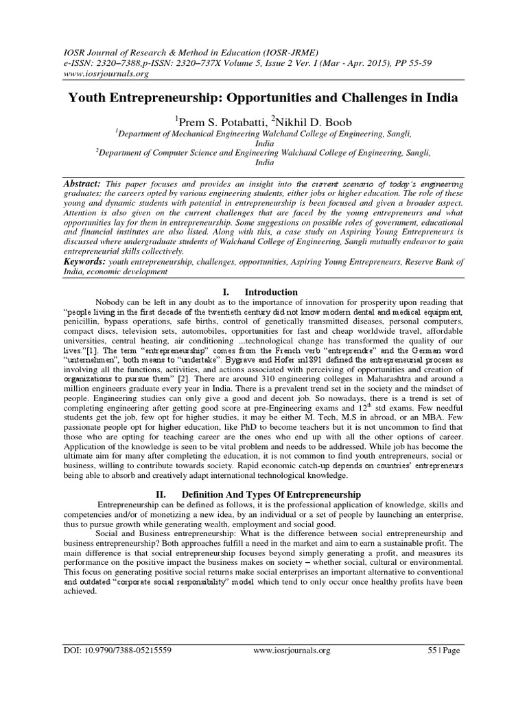 Youth Entrepreneurship in India: Challenges & Opportunities | PDF ...