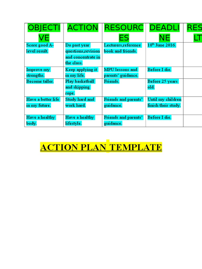 Personal Goals and Action Plan Template | PDF