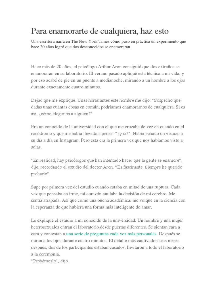 Para Enamorarte de Cualquiera | PDF | Cuestionario | Amor
