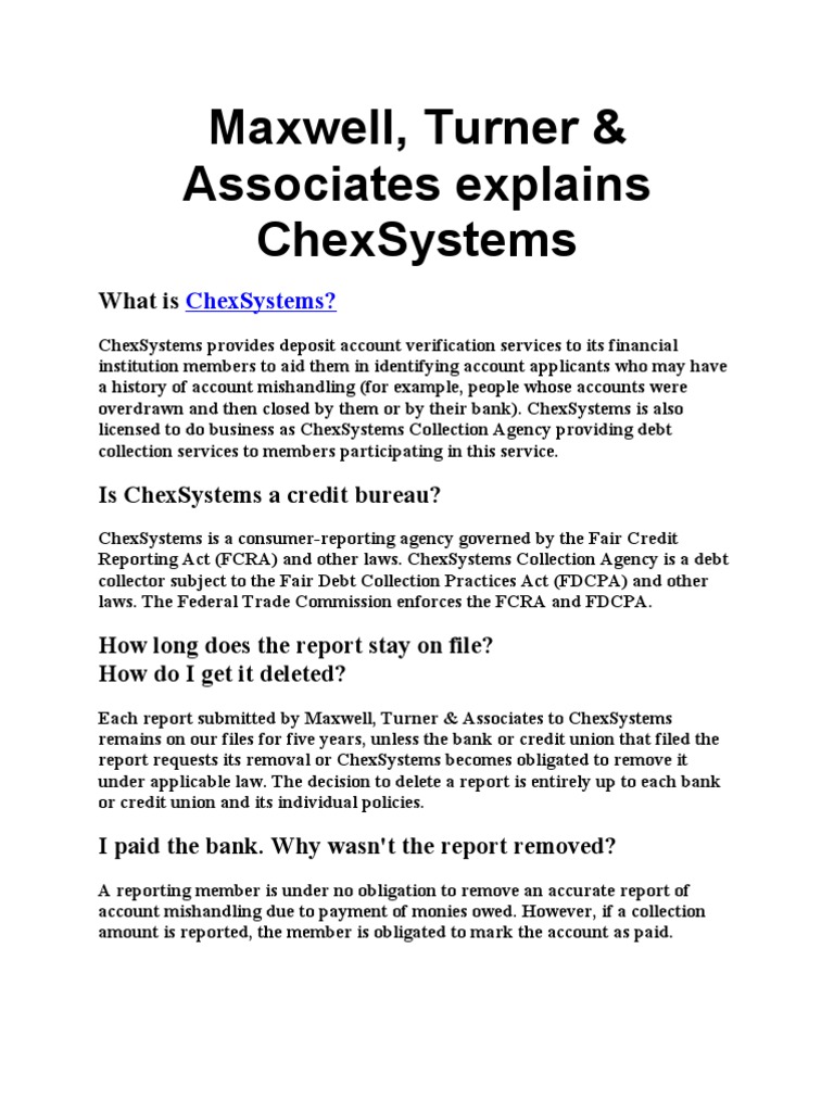 Understanding ChexSystems Reports | PDF | Government Information | Money
