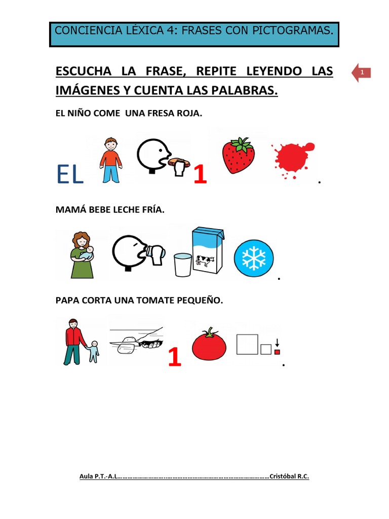 Frases con Pictogramas para Niños | PDF | Artes del Lenguaje y ...