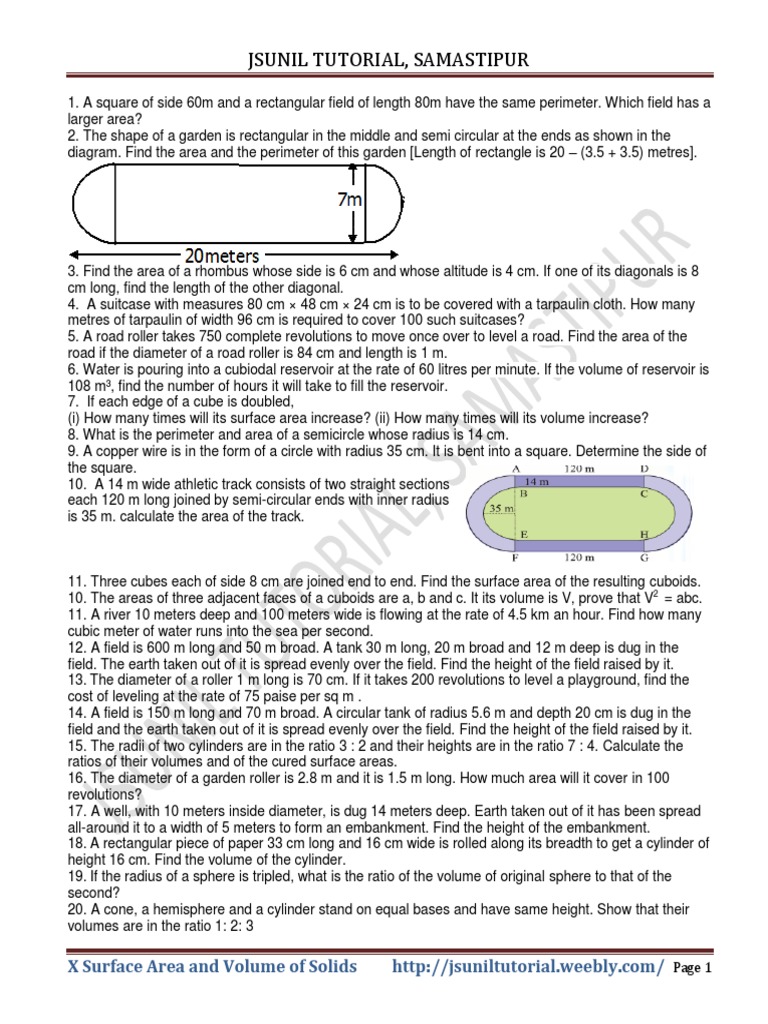 10th Surface Area and Volume of Solids Test Paper2 Volume Area