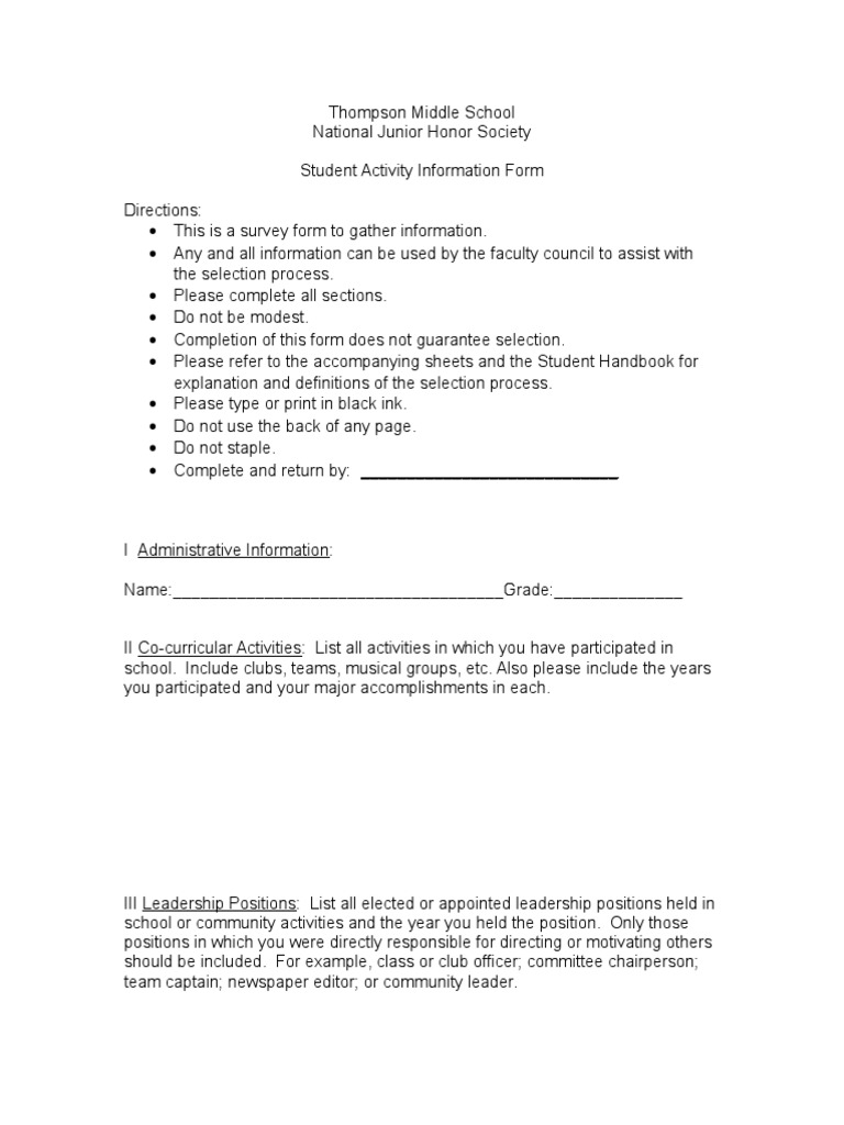 Njhs Application | PDF | Scouting | Citizenship