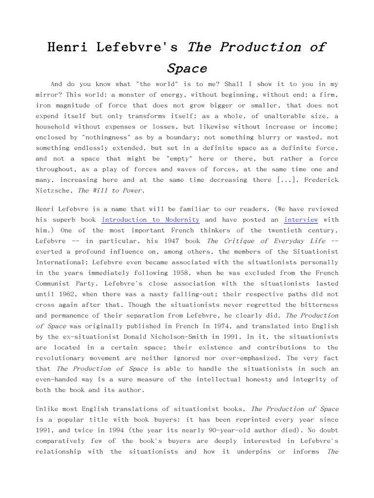 Henri Lefebvre's the Production of Space | Situationist International ...