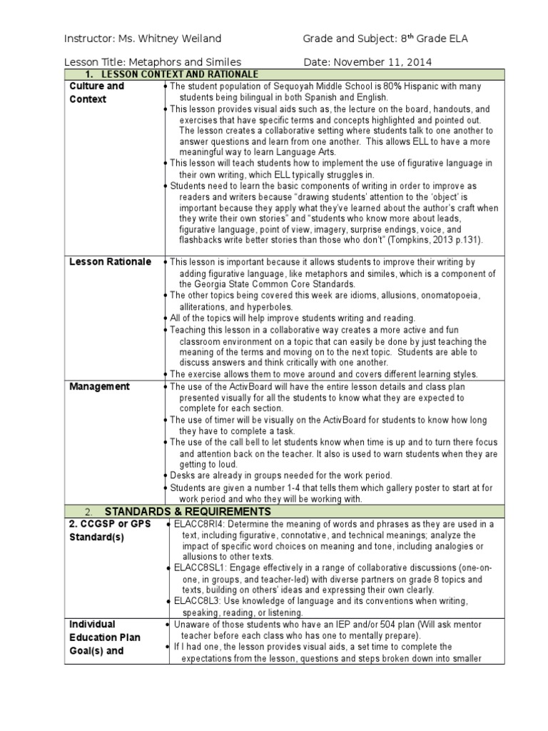 metaphors and similes lesson plan | Metaphor | Reading Comprehension
