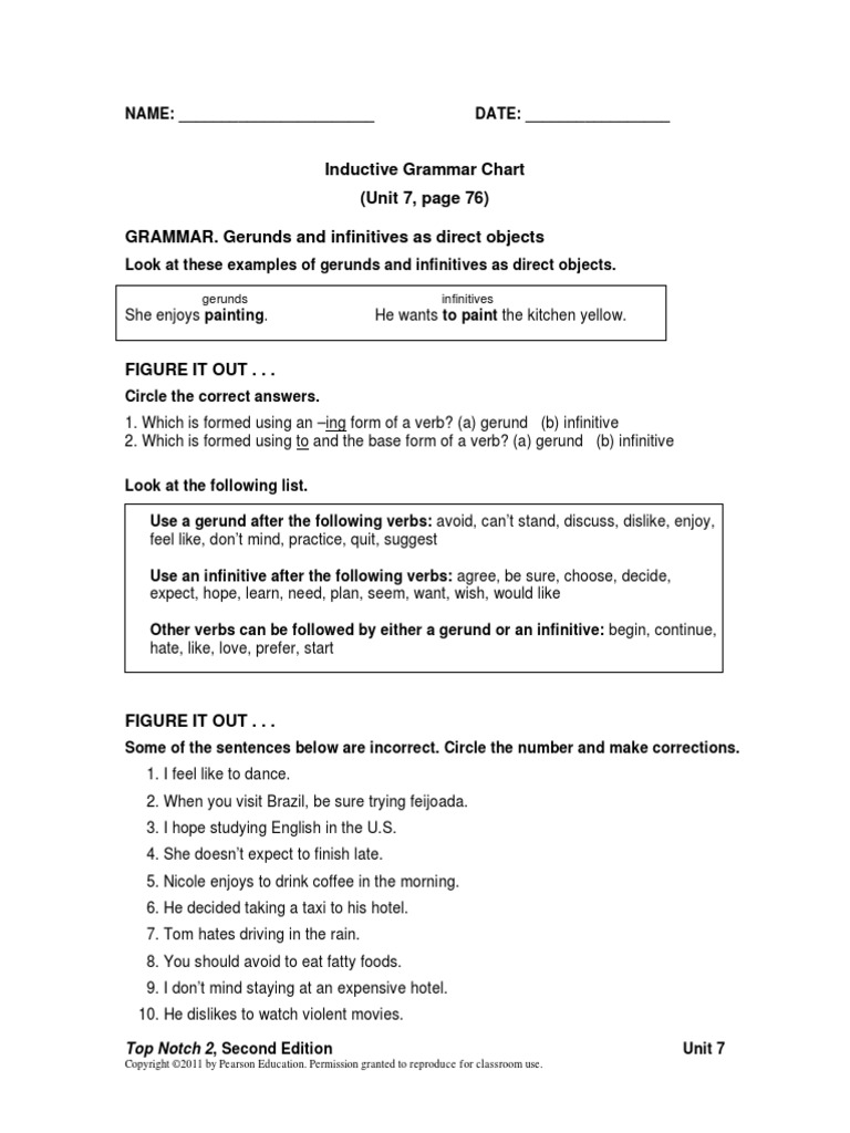 Top Notch 2 Grammar Chart Unit 7 Descargar gratis PDF Verb