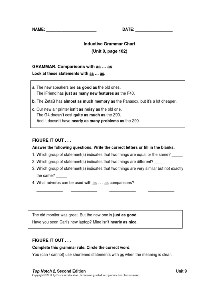 Top Notch 2 Grammar Chart Unit 9 PDF Linguistics Communication