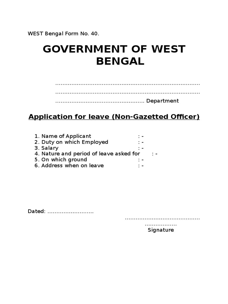 West Bengal Earned Leave Application Form | PDF