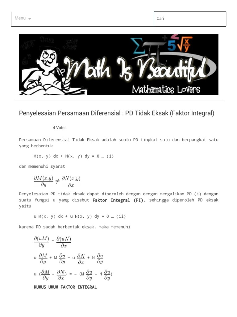 Penyelesaian Persamaan Diferensial PD Tidak Eksak (Faktor